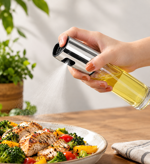 CuraFix Stainless Steel Oil Spray Bottle – Cooking Oil Sprayer Glass Oil Spray Bottle  for Cooking, Healthy Frying & BBQ Baking